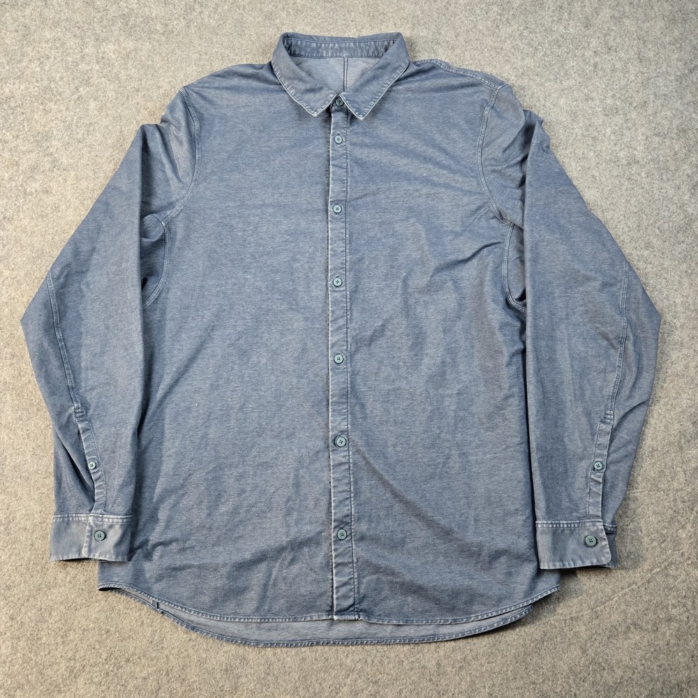 Lululemon Button Up Shirt Mens XL Blue Commission Long Sleeve Vented Performance